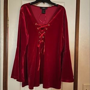Midnight Velvet Red Velvet Babydoll Blouse